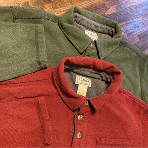 LL Bean Fleece Layering Polo Shirts (2) Mens Medium Long Sleeve Pocket 500556